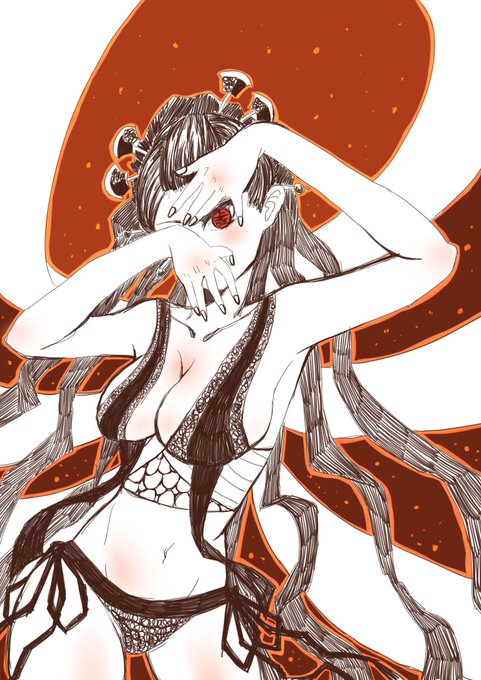 マシロさんがTwitterに投稿した堕姫(鬼滅の刃)のイラスト。