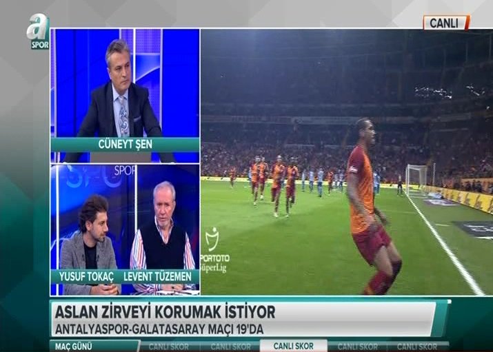 Aslan zirveyi korumak istiyor
Antalyaspor - Galatasaray maçı 19:00'da! 
Analiz ve değerlendirmeler Maç Günü'nde.
<a href="/cuneytsen/">Cüneyt Şen ©</a> <a href="/leventtuzemen1/">Levent Tüzemen</a> <a href="/TokacYusuff/">Yusuf Tokaç</a> 
aspor.com.tr/webtv/canli-ya…