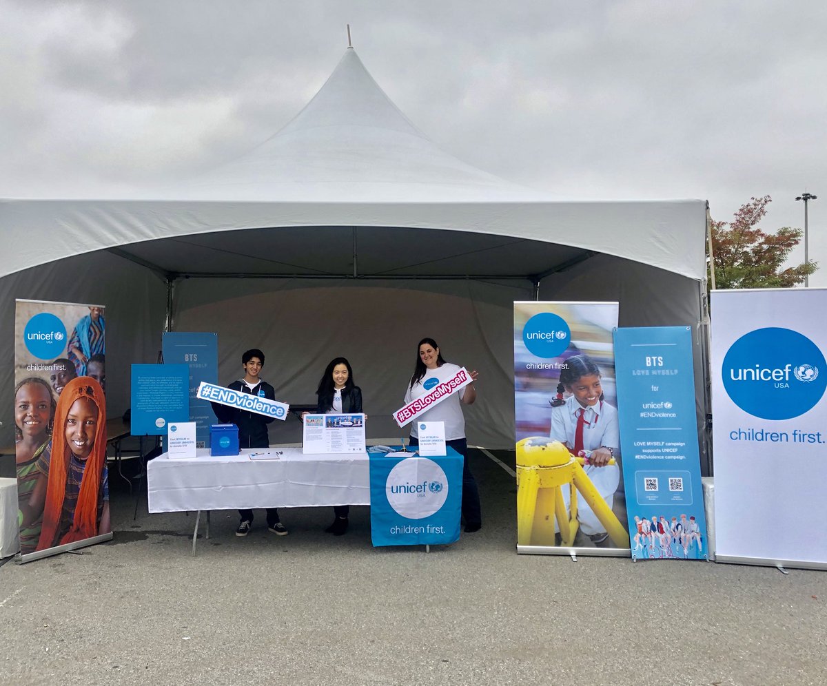 bts_love_myself's tweet photo. LOVE MYSELF X UNICEF #ENDviolence booth is just open at  New York Citifield. Please visit and participate the campaign!

#BTSLoveMyself https://t.co/XUUzRFcBci