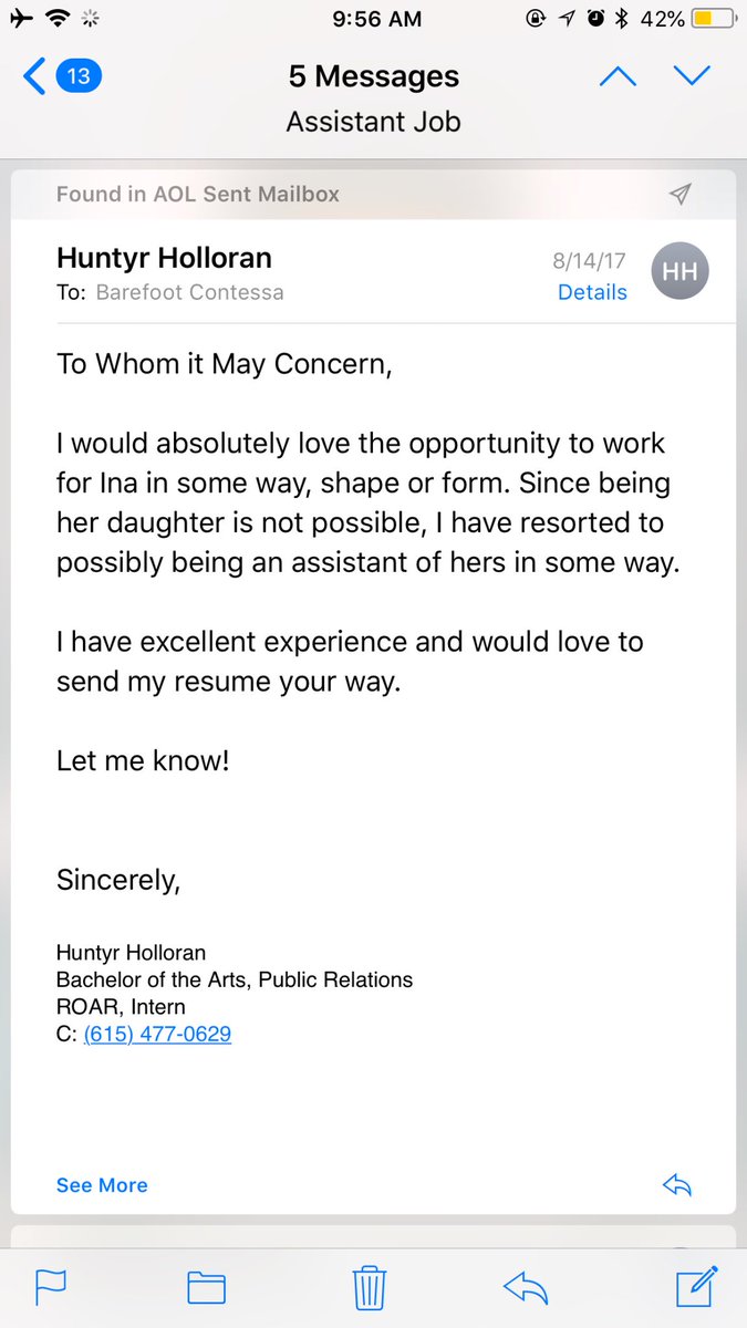 hunt__holla's tweet photo. Tbt to when I jokingly emailed the barefoot contessa and got a reply from her assistant 🙃 https://t.co/R7LyGbXCQ0