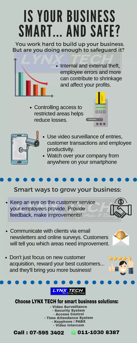 Is your business SMART ↗ .... and SAFE? 👮

*♦ATTENTION PLEASE READ THIS 👇

👍 TIPS 

#VideoSurveillance #SecuritySystem #AccessControl #TimeAttendanceSystem #Keyphone #Pabx #VideoIntercom