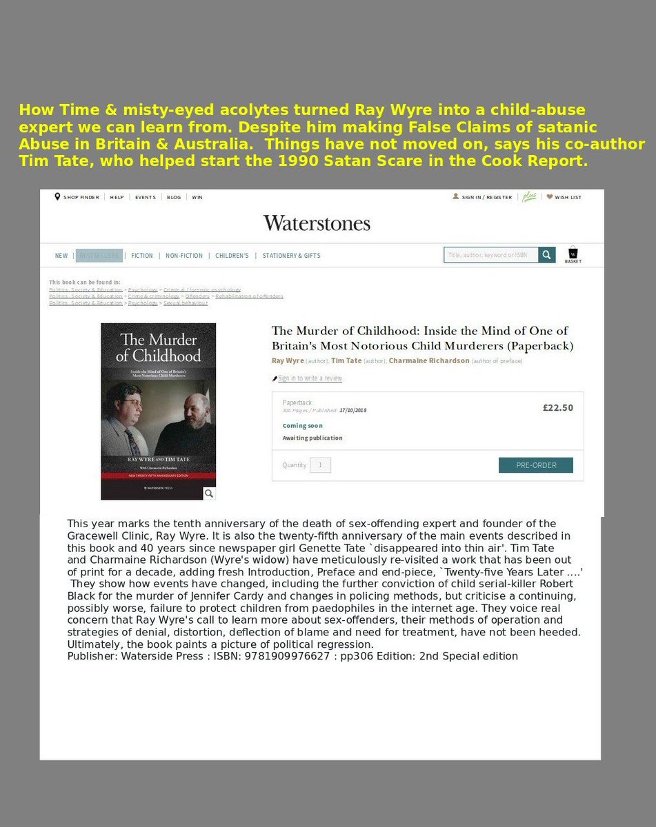 SAFFtweets's tweet photo. #TimTate still banging the drum for #SRA liar, #RayWyre. Their book Death of Childhood, to be reprinted this month. We can all learn about child-abuse from Wyre, says Tate, but fails to mention Wyre's flagship method at Gracewell failing along with all his allegations of SRA! https://t.co/1huUsPreSB