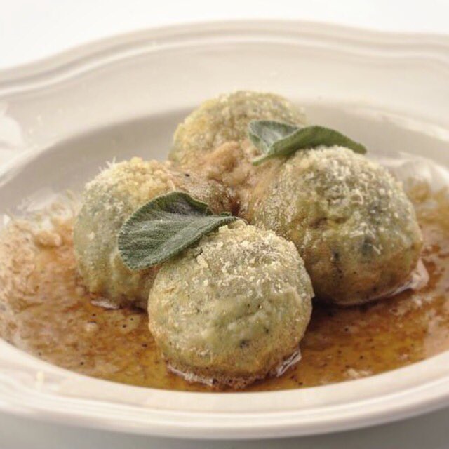 Next Friday’s pop-up dinner features little-known dishes from Italy’s northernmost region, Alto-Adige. On the menu are regional specialties like these #canederli spinaci e #speck, dumplings with spinach and prosciutto, topped with butter and sage. Full details on our website.