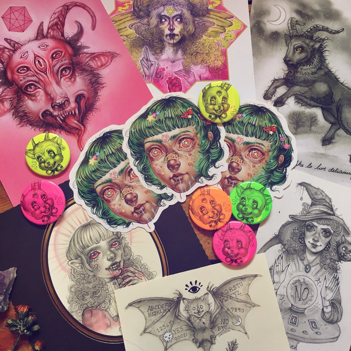 G0ATSHRINE's tweet photo. ✨🎃 My Halloween shop update is UP!! 🎃✨
Includes prints, stickers, badges and originals! 

https://t.co/HmpDpduyVH https://t.co/CEg0xONKhv