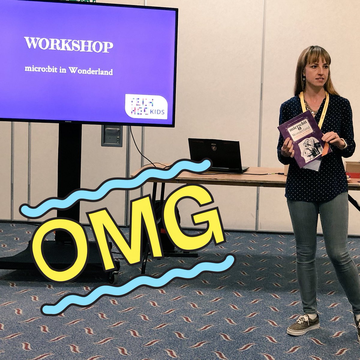 elbriedk's tweet photo. It still feels quite unreal that I've written a book! Amazing sharing projects from the book (microbit in Wonderland) and running workshops today. EVERYONE loved it! #microbit #techalice #BFX18 https://t.co/jEr30tUozA