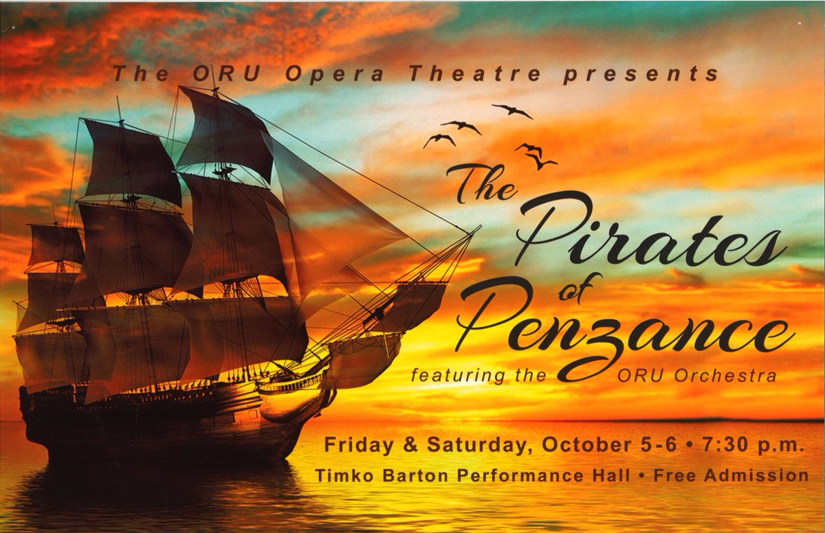 ORUMusic's tweet photo. Did you miss ORU Opera Theatre's production of Pirates of Penzance last night? Not to worry! You have one more chance! Tonight! 7:30pm Timko Barton Performance Hall. Admission is FREE! https://t.co/bc1lsDYhOm