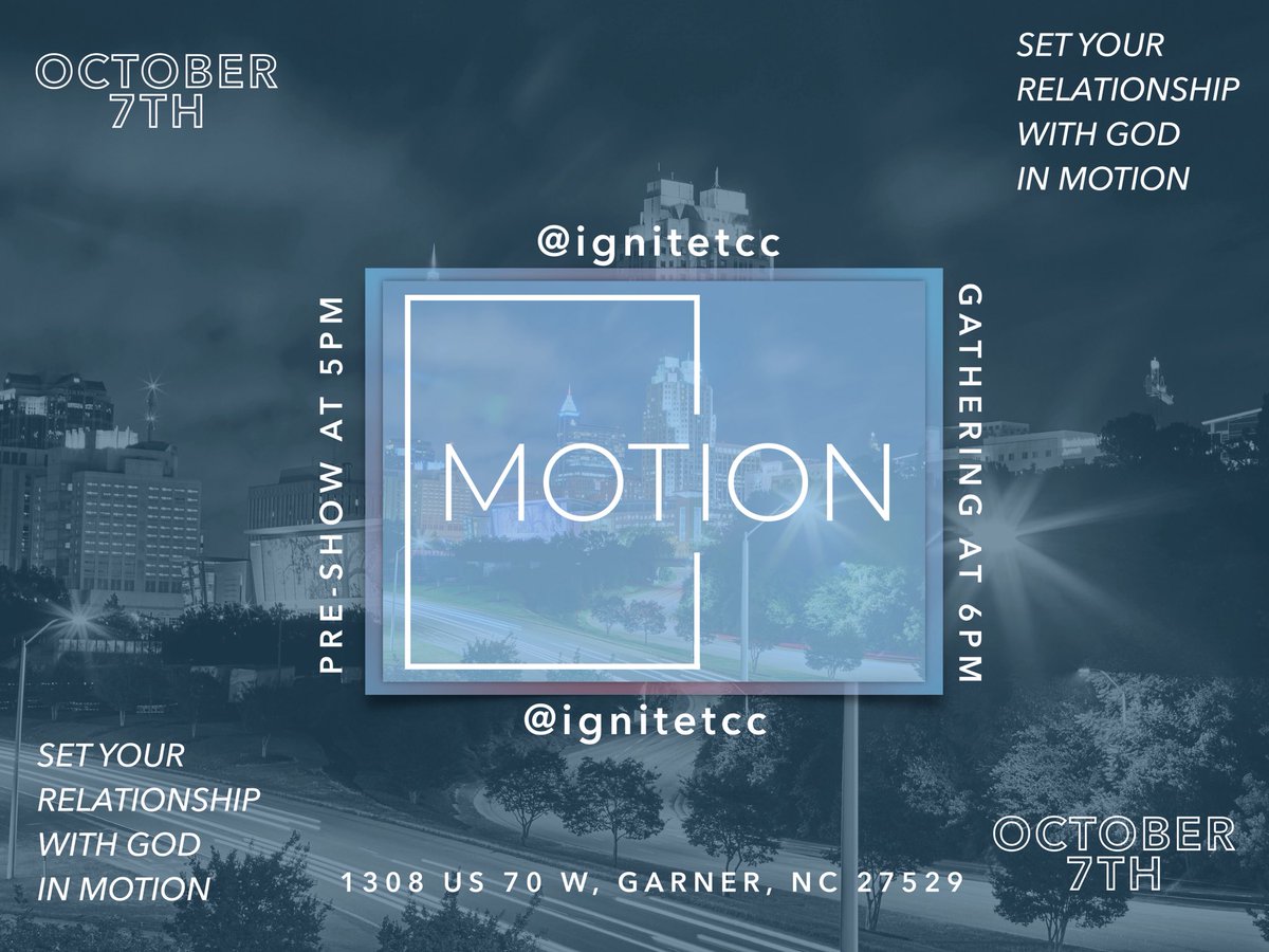 IgniteTCC's tweet photo. MOTION | Tomorrow night starting @5p! Bring your friends for the preshow, extended worship, snacks, and hear our youth pastor speak! It’s going to be awesome⚡️⚡️ https://t.co/Jhzn6n0EIN