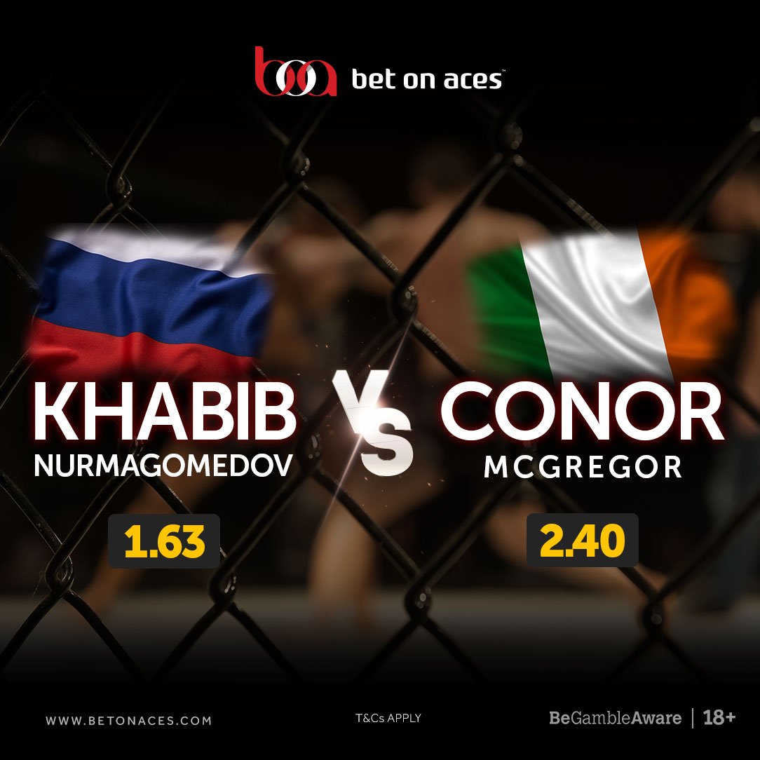 BetOnAces's tweet photo. IT’S NEARLY HERE! The fight of the year: Khabib Nurmagomedov vs Conor McGregor. Have you checked out our odds? They pack a punch! https://t.co/f8ozmfqjW8 #conormcgregor #macvskab #conorvskhabib #khabibvsconor #ufc #ufc229 https://t.co/Eh8DW4Hs1v