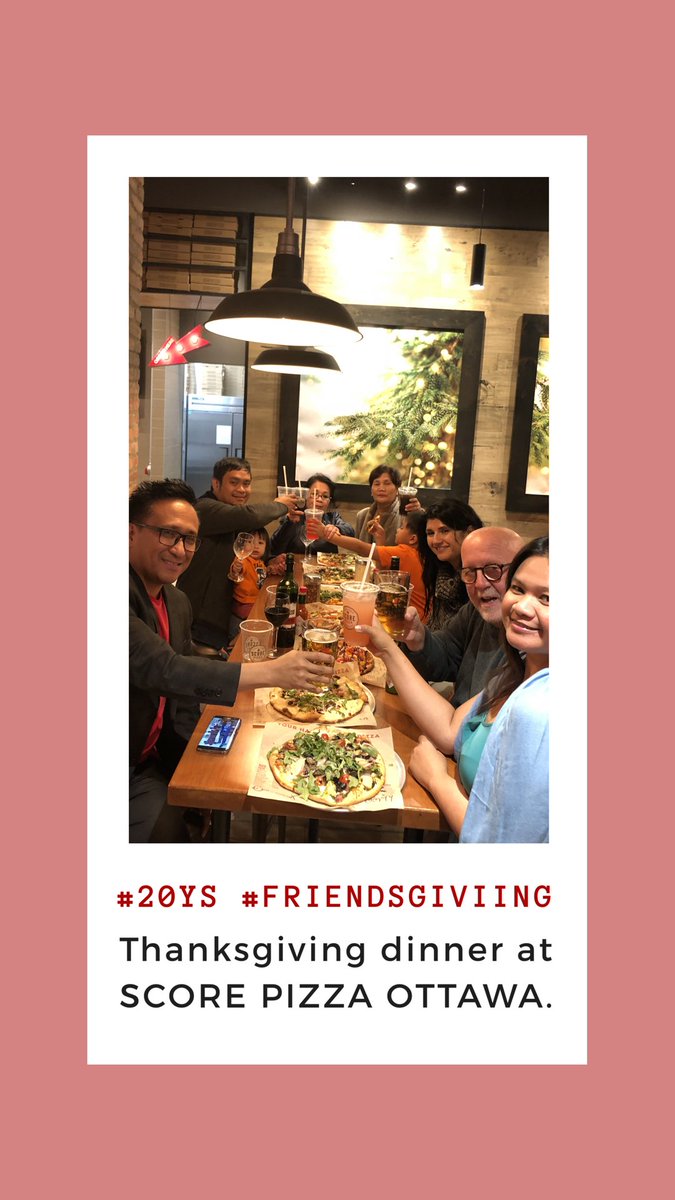 20YS's tweet photo. Cheers! π₯
A different kind of #Thanksgiving... π
Hosted @20YS #friends & #family to #Friendsgiving #pizza feast @ScorePizzaYOW!π
If youβre a #Pizzalover, try #ScorePizza in @CFRideauCentre! #howdoyouscore #ottawa #ottcity #fridayfeeling https://t.co/b5xa14sqHy