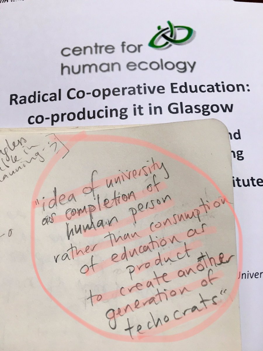 “Reclaiming idea of university as completion of human person...” @geopoetic @CHumanEcology on intention behind establishing a co-operative university #radicaleducation #cooperatives #govanfolkuni