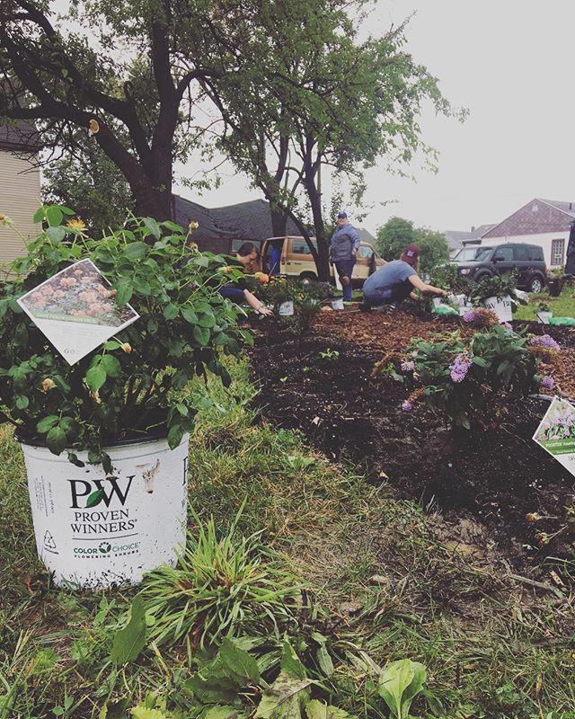 thisflowerhouse's tweet photo. this is happening! rain or shine, baby! flower house park is getting PLANTED! we’re here until 2, come on over 🙌 https://t.co/csZc1QmWTZ https://t.co/DgBSIrzggM