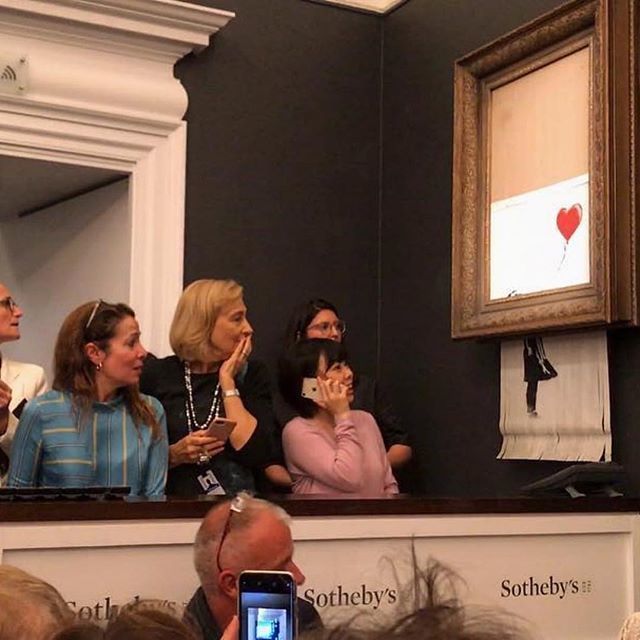 theglittergames's tweet photo. #Repost @banksy
・・・
Going, going, gone... A piece by Banksy sold for £1M at auction and self destructed. "It appears we just got Banksy-ed," said Alex Branczik, Sotheby's senior director and head of contemporary art in Europe.

#art #banksy #sothebys… https://t.co/KZwBtIALPp https://t.co/eG8VZbtu8b