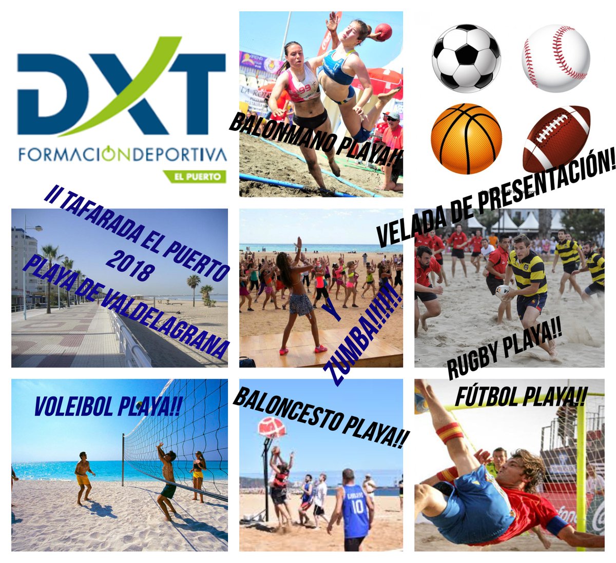 AdrianDoru27's tweet photo. Jueves 11 de Octubre en la Playa de Valdelagrana
El Puerto de Santa María
Evento deportivo #TAFARADA @DXTformacion 
Colaboración por parte de los alumnos del 2º año de TAFAD del Puerto
NO TE LO PUEDES PERDER!! ⚽️🏀🏈😉😀🏐 @juancuenk81 #FOMENTAMOSELDEPORTE @DXTformacion #TAFADDXT https://t.co/3MWrwCGqaf