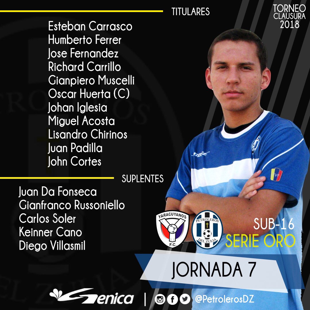 #SerieOroFUTVE | Aquí nuestra plantilla #Sub16 listos para debatir los 3 puntos ante @lafabricayfc 💥🙌🏻
.
.
Gráfico: <a href="/raquelsofiavera/">Raquel Vera Boscán</a> 
#PetrolerosDZ #VamosPorMas #Clausura2018 #Maracaibo #Yaracuy #FutVe