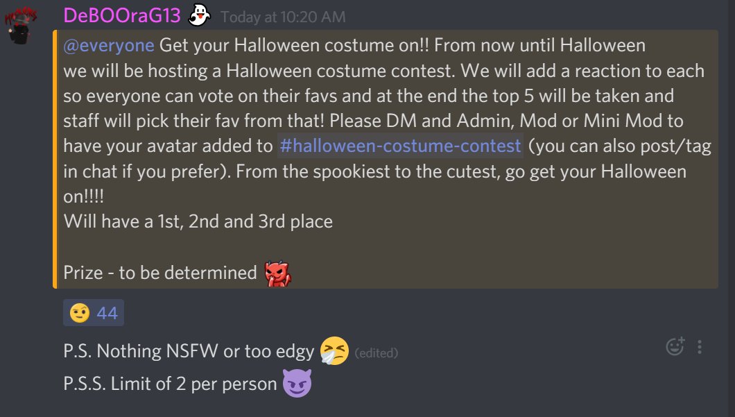 Debrag13 On Twitter We Asked You Answered The M15 Halloween Costume Contest Is Live On Our Discord See Announcements For Complete Details Join Here Https T Co Iitkqexkx7 Don T Can T Have Discord Just Post Your Entry - edgy roblox usernames
