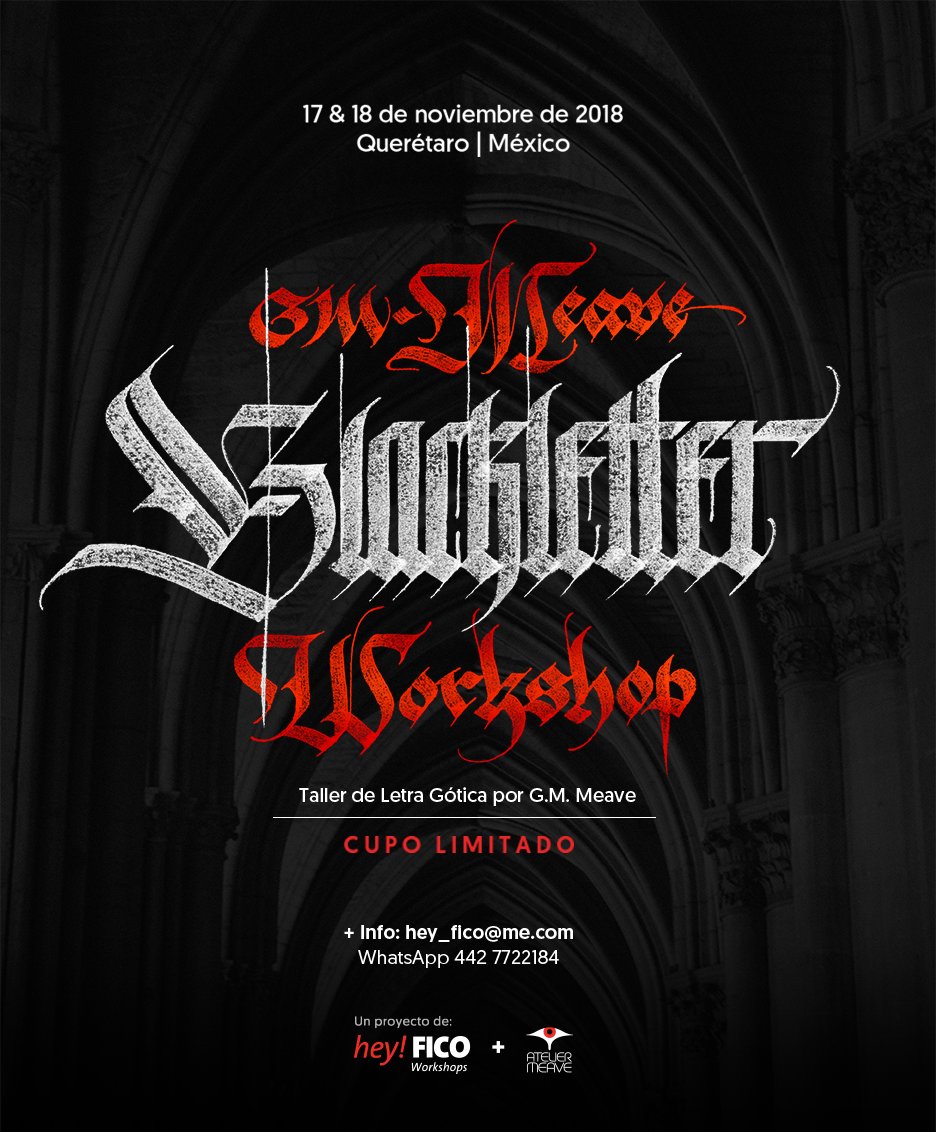 La escritura del lado oscuro.

TALLER DE LETRA GÓTICA
Impartido por <a href="/GMMeave/">G.M.Meave</a> 17 y 18 de noviembre de 2018 · Querétaro

CUPO LIMITADO
No te quedes fuera y aparta tu lugar con $800

+INFO hey_fico@me.com
Cel. 442 7722184
#instagramdown #Querétaro #Gótica