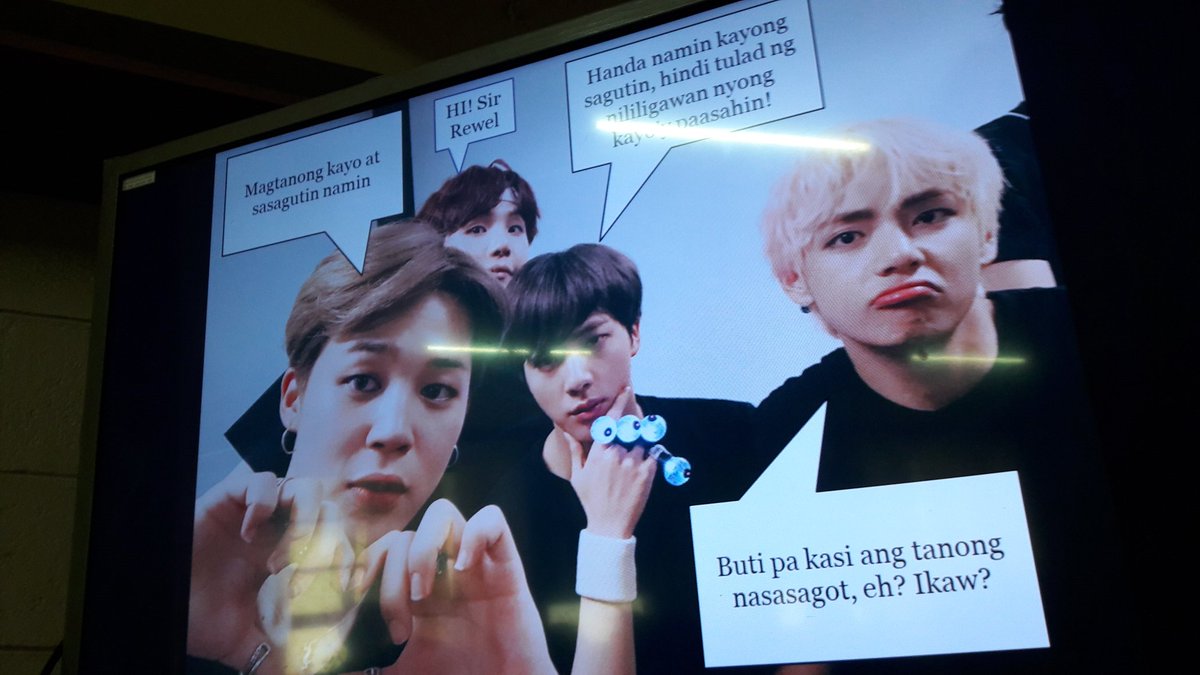 BTS_3d's tweet image. My classmate asked me to do our powerpoint presentation, so I decided to use their picture to give colors on our report  😂😂😂 

Sorry but you asked an ARMY 😂