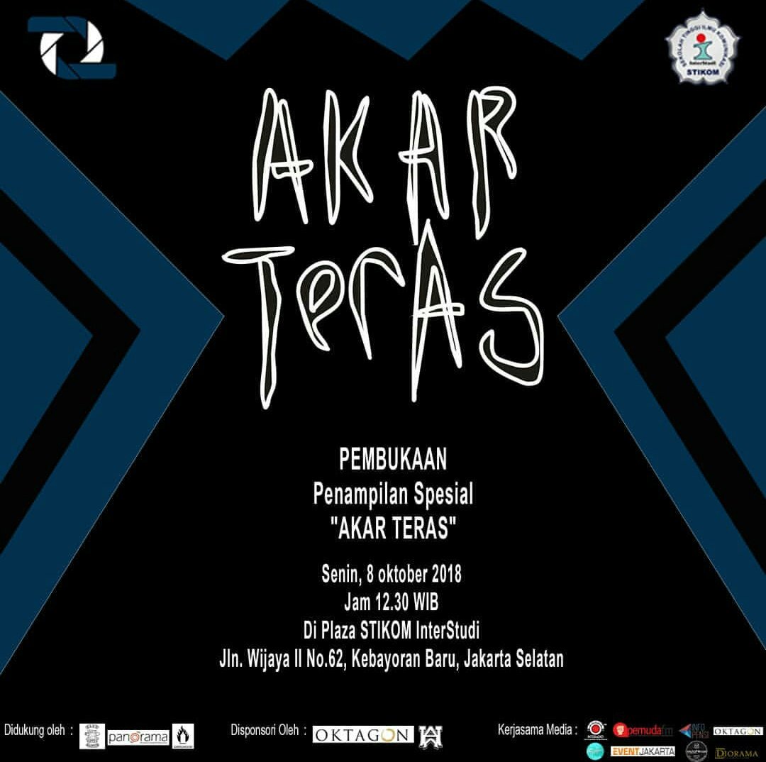 Konten Acara Pameran Angkatan XVII Zepret Photography Club STIKOM InterStudi
"MEREWAK"

Pembukaan
Penampilan Spesial
AKAR TERAS
Senin, 8 Oktober 2018
Jam 12.30
Di Plaza STIKOM InterStudi

#ZepretPhotographyClub
#Merewak2018