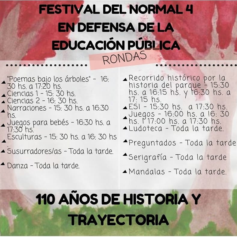 mlavalletto's tweet photo. En un rato empieza el festival por los 110 años de nuestro querido #Normal4 uno de los 29 @ifdcaba
¡Mirá las interesantes actividades que se realizarán en el Parque Rivadavia! ¿Te las vas a perder?
¡Defendé a #NuestrosProfesorados y #NuestrosTraductorados!
#NoALaUniCABA https://t.co/mi3PpVrSTI