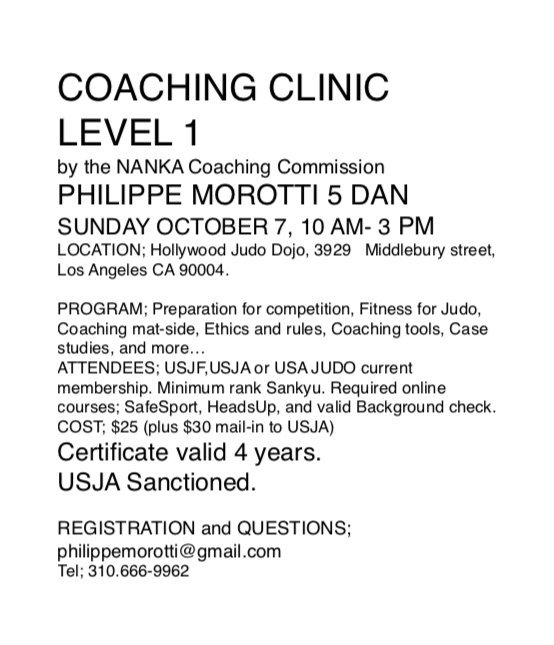 HollywoodJudo's tweet photo. Hollywood #JudoDojo will be holding a #Judo #coachingclinic tomorrow Sunday #nanka #usjf #usjf #usajudo https://t.co/eunPD3wO45