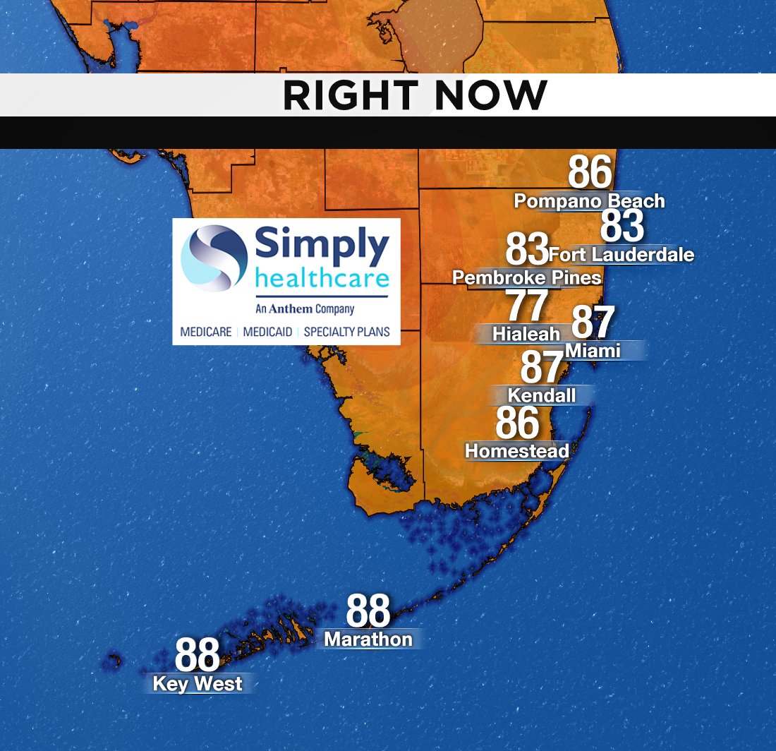 It's 2PM, here are south Florida's current temperatures. #BROWARD #MIAMIDADE #FLKEYS Presented by Simply Healthcare https://t.co/I12j9zIuZd