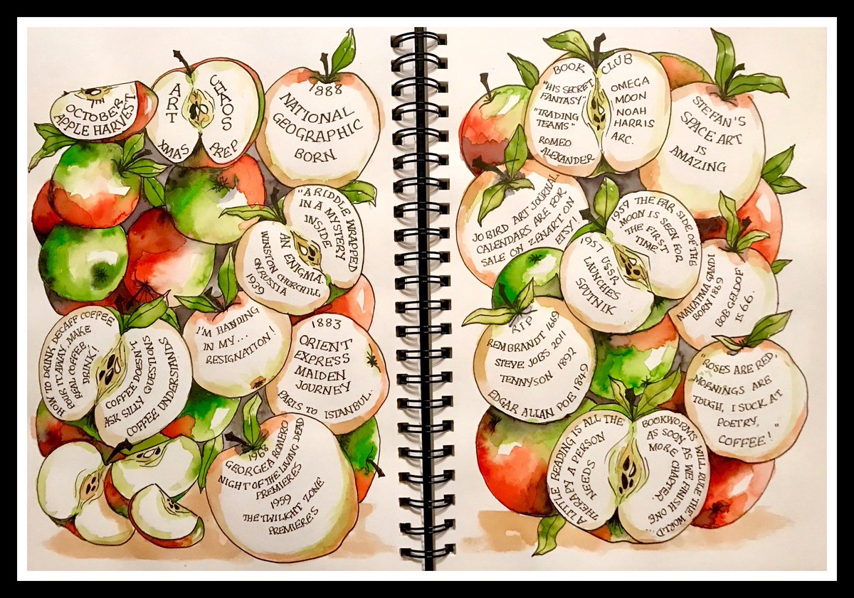 ZenArtUK's tweet photo. This weeks art journal. #appleharvest #zenartuk #art #artist #britishart #watercolour #ink #inkwash #painting #design #paint #artanddesign #brightcolours #contemporary #artexhibition #illustration #creative #design #designer #commissions #ukartist #originalart #artforsale https://t.co/zVYP03mhd3