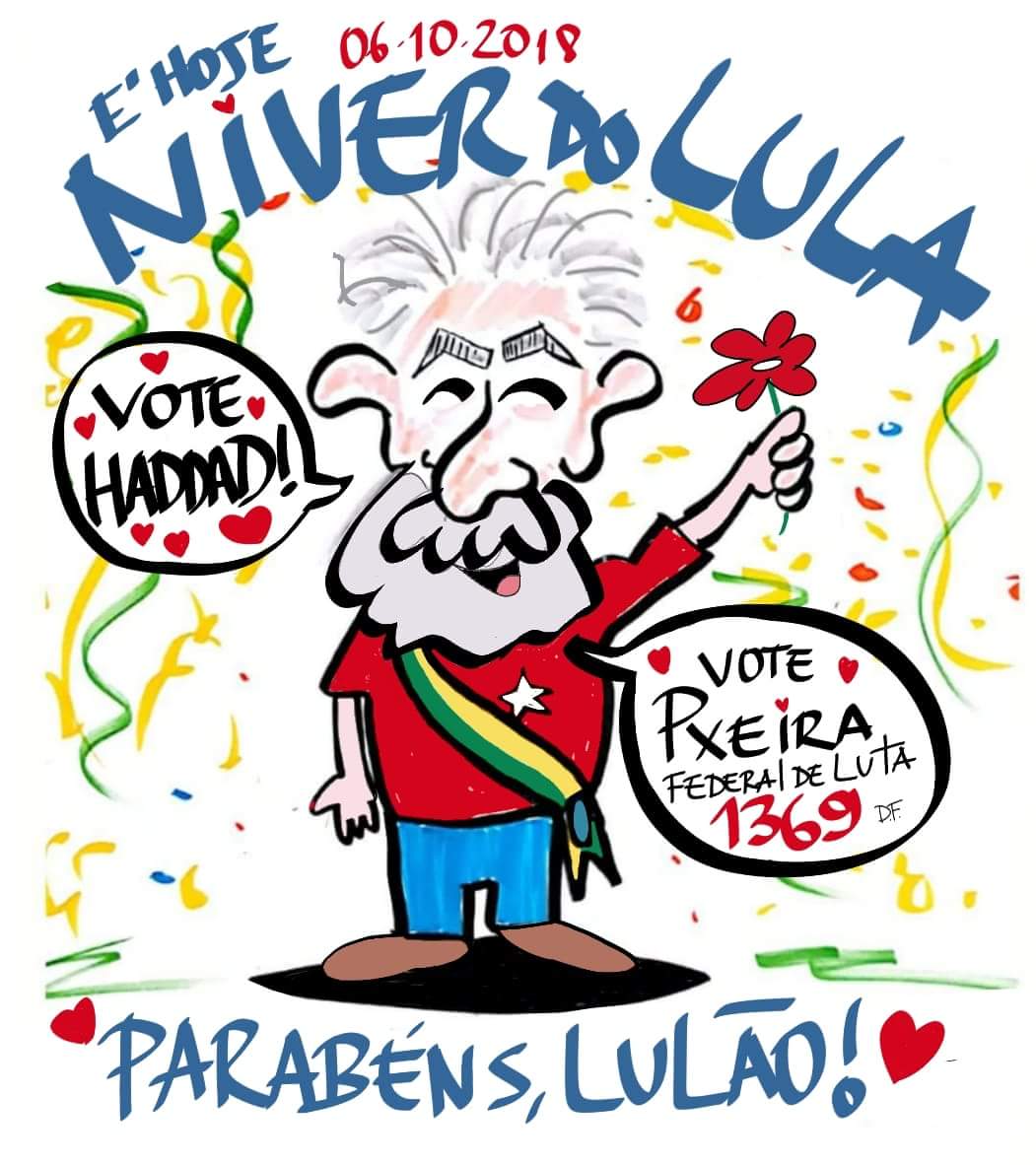 vidalSansan's tweet photo. LULA COMPLETA 73 ANOS HOJE
PARABÉNS LULÃO !
#HaddadELula #ManuELula #ComLula #ComBrasil #LulaLivre #LulaLivreAgora #LulaLivreJa #LulaInocente #LulaEuConfio #LulaValeALuta #LiberdadeParaLula #HaddadPresidente #AmericaEnMarcha [ilustração: Pxeira] https://t.co/Qp7tCLJ7Jh