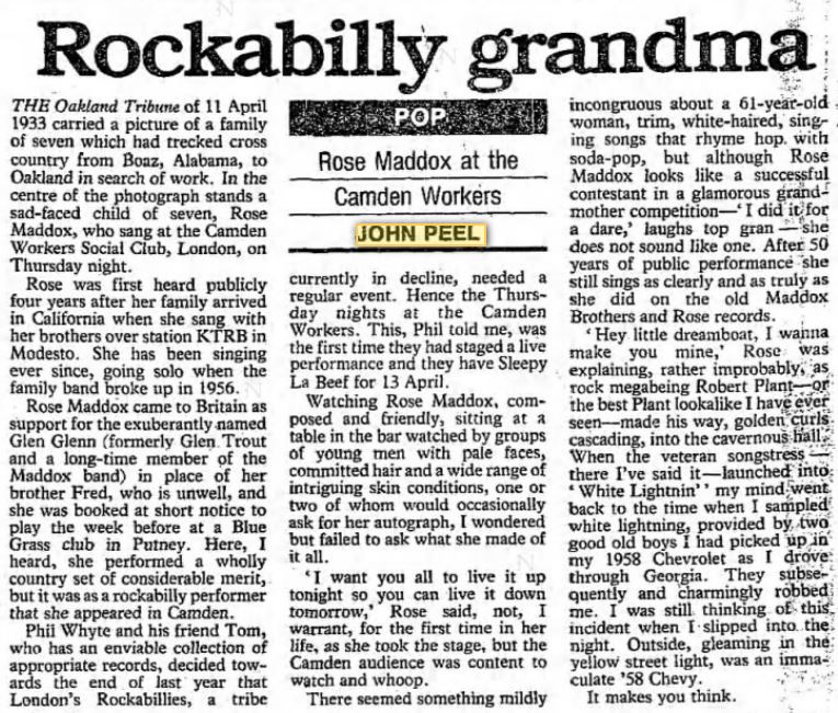 johnpeel3904's tweet photo. John Peel reviews Rose Maddox in the Observer, published on 29th March 1987 #johnpeel #rosemaddox #observer https://t.co/kXuLmuG97z
