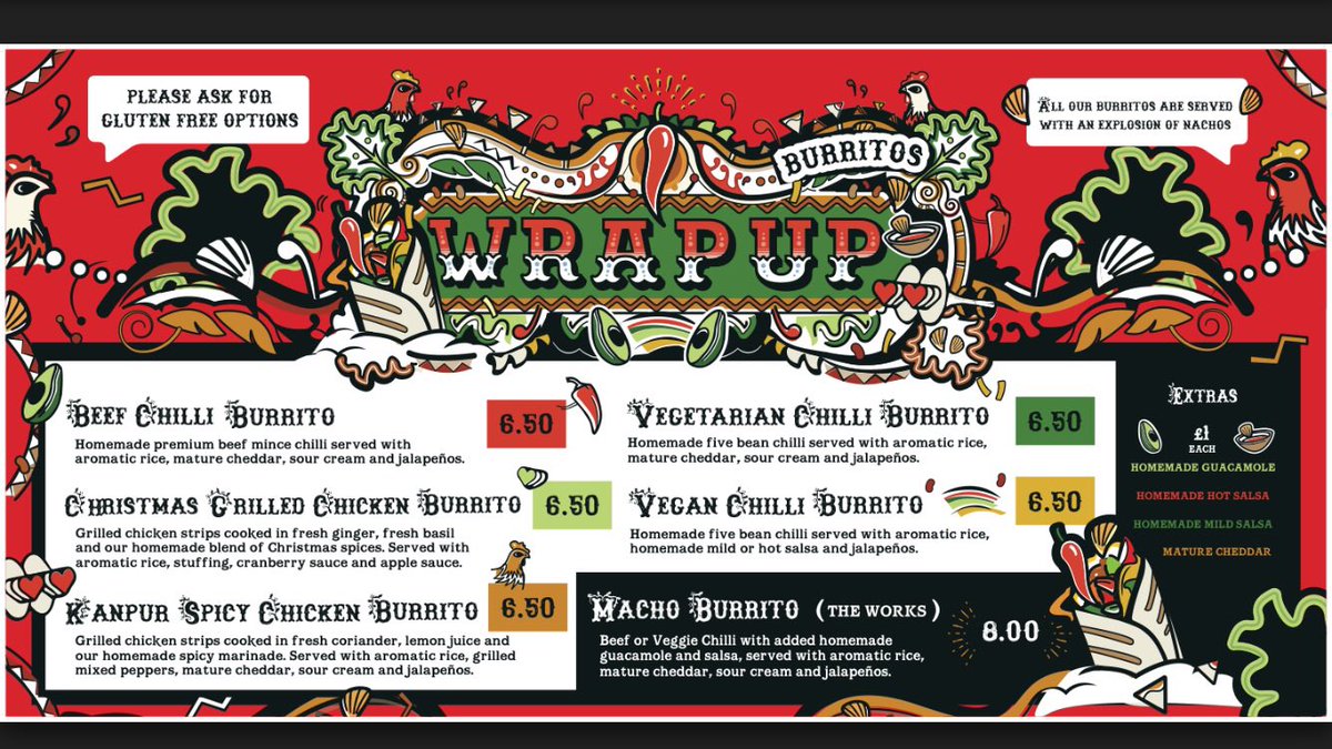 Our Manchester Christmas Markets menu 🌯🤤catch us outside the big German bars on Albert Square for our first year from the 9th November right up until the 23rd December 🎅🏼