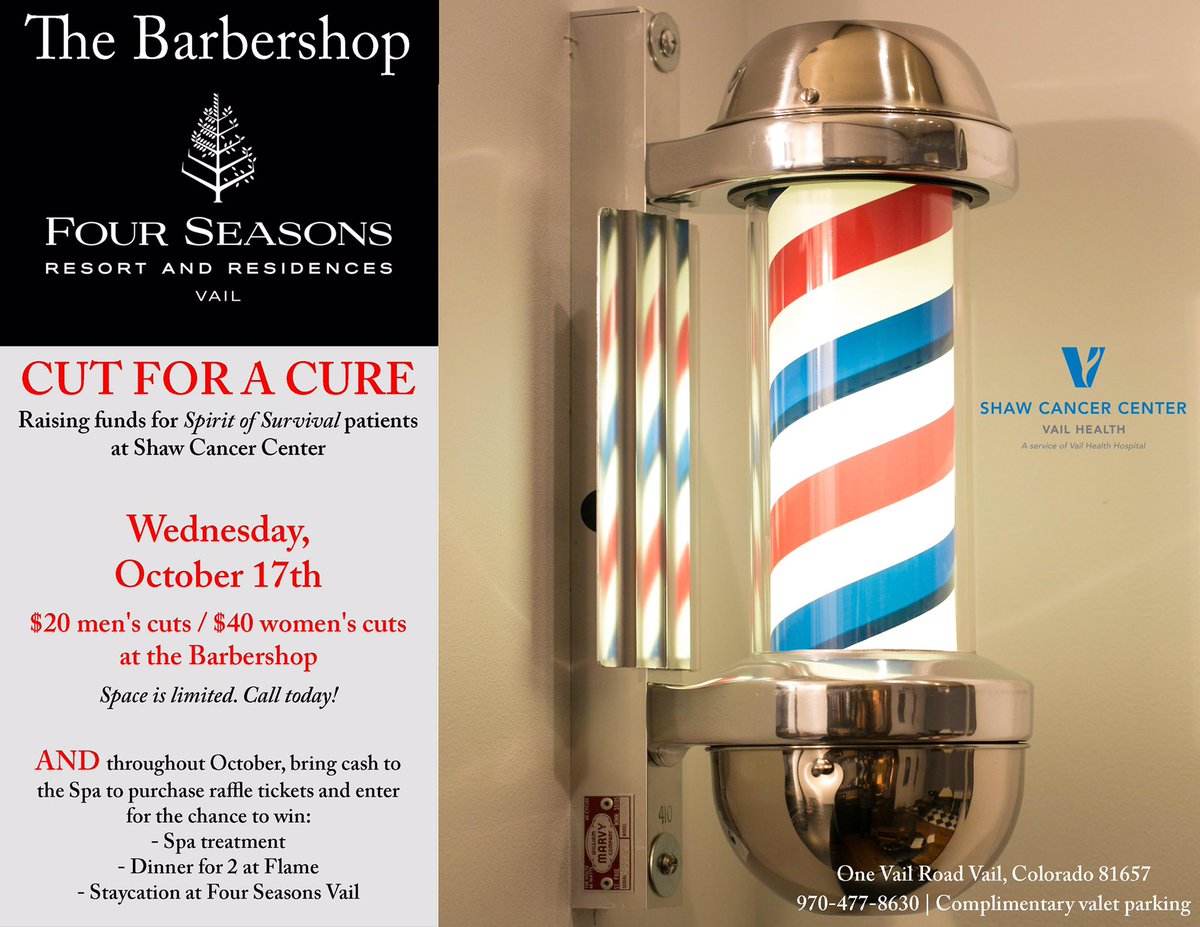 FSVail's tweet image. Cut for a Cure is back! Sign up to have our team of experts cut your locks on October 17th with proceeds going to @vailhealth. Space is limited, reserve your spot by calling 970.477.8630. #fsvalues #fsspa