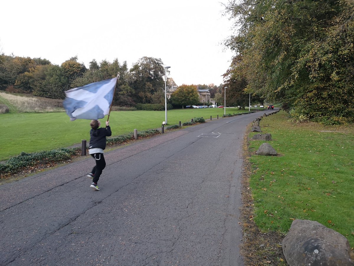 YesDayScotland's tweet photo. '12 year old Riley Breckenridge runs Scotland's #BlockchainSaltire back to the geographic heart of Fife' https://t.co/2YryCfgsOT