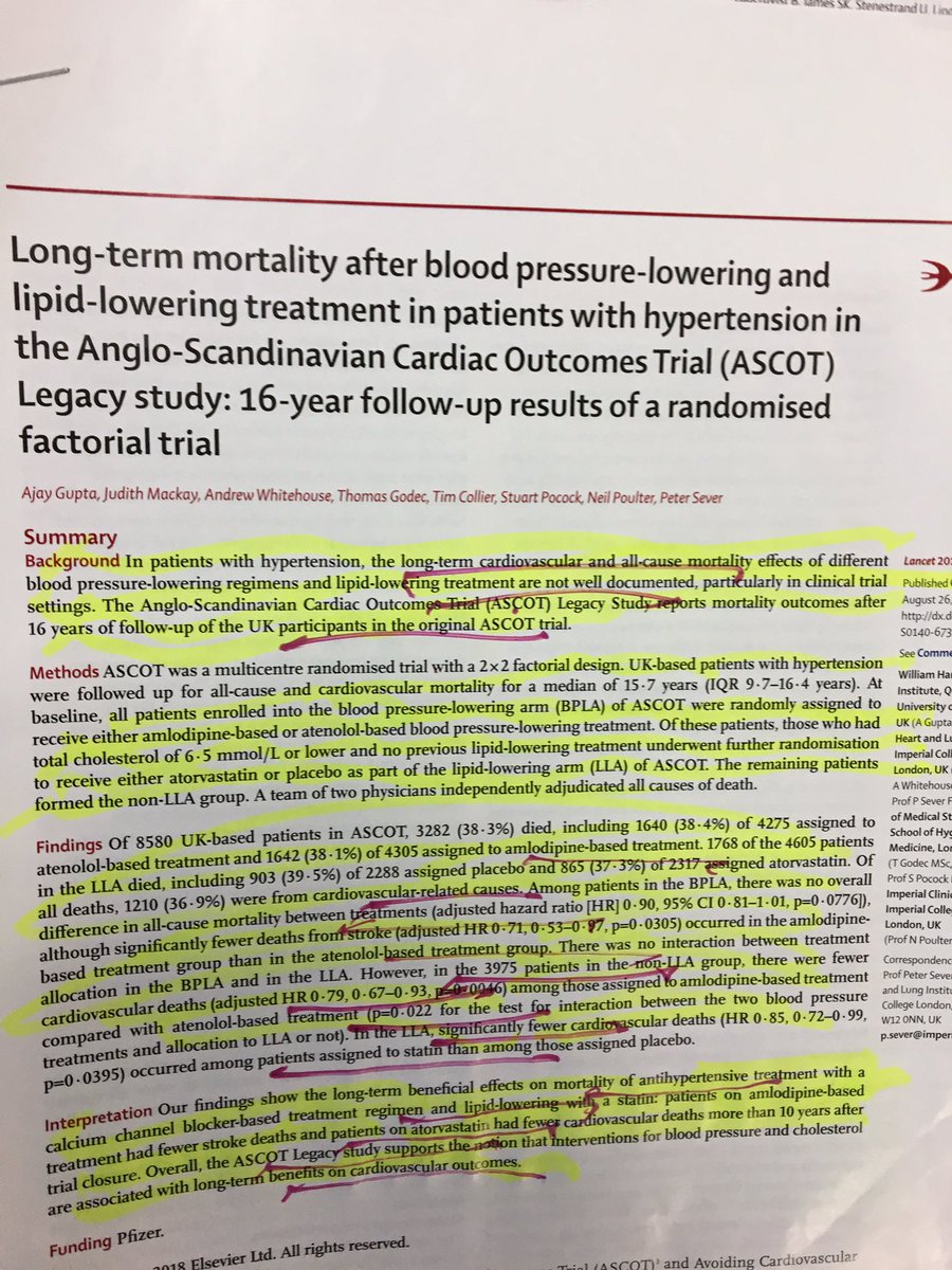 DavidACohen3's tweet photo. #ASCOTtrial #Legacy Still significant benefit of #CalciumChannelBlockers for BP control and #statins for lipid control 10 years after trial was completed!!! https://t.co/rmJcLTIk5l