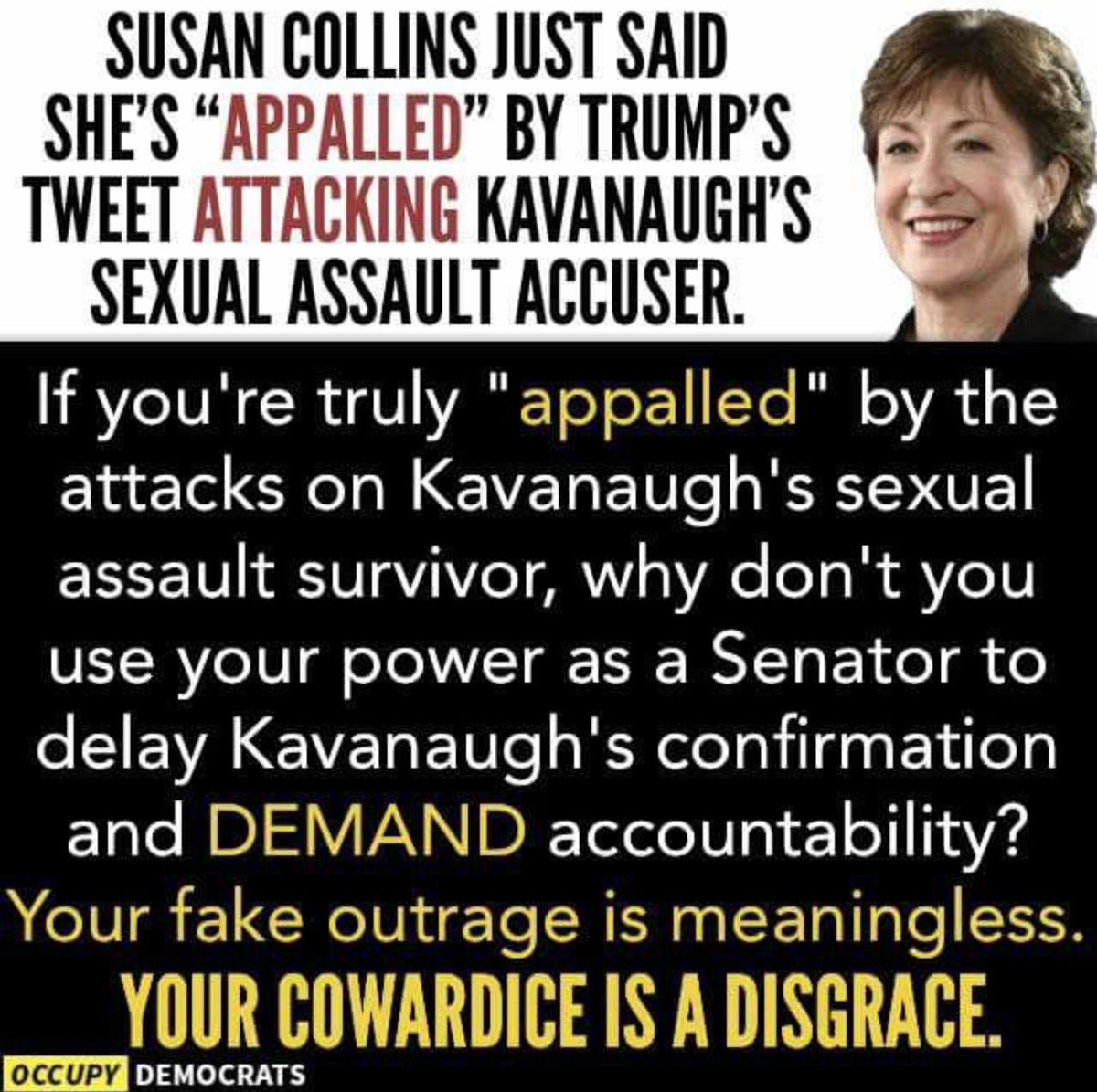 TheMominatrixx's tweet photo. @hwinkler4real What does Susan Collins get? A six-figure, post-Senate job on K Street, along with her lobbyist husband, for starters ....
#SusanCollinsOutIn2020 #FUSue #TimesUp #MeToo #BelieveSurvivors #VoteThemAllOut #BlueWave🌊 https://t.co/GrKIzEuyKk