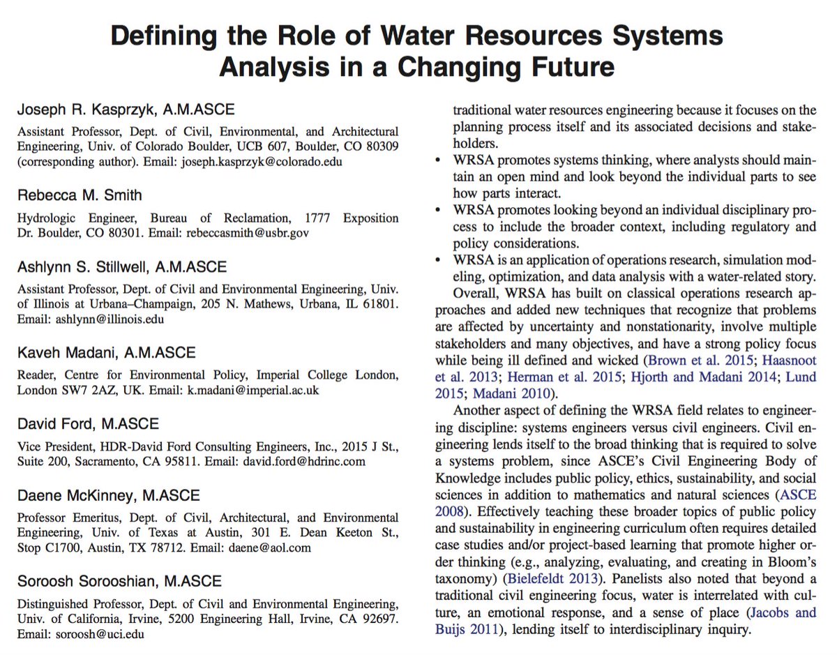 KavehMadani's tweet photo. Defining the Role of Water Resources Systems Analysis in a Changing Future
https://t.co/SyTKbP2y7U
๐Our editorial in the Journal of Water Resources Planning and Management based on the annual #WaterResourcesSystems panel discussion at the #EWRI2017 Congress in Sacramento https://t.co/oGmilPbgGJ
