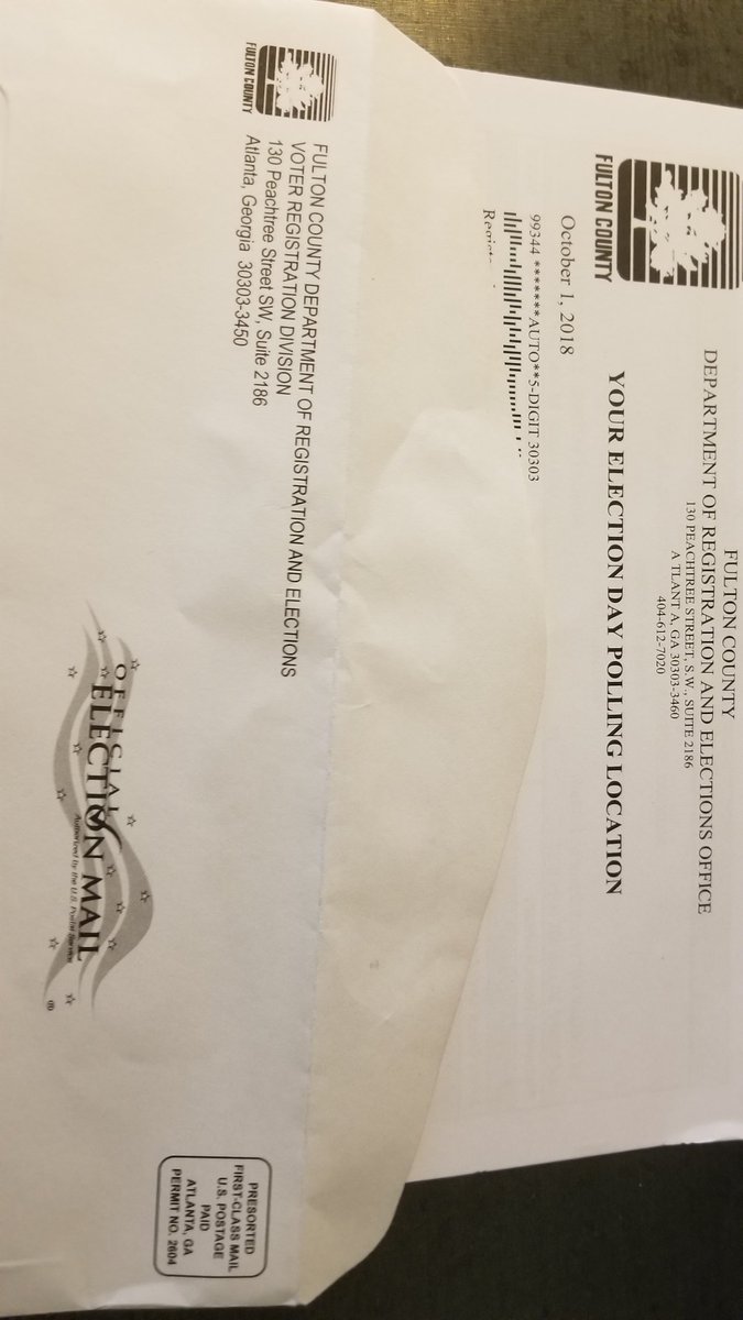 atlpol's tweet photo. Just got this today. Early voting starts a week from Monday. #vote #Midterms2018 https://t.co/Cb0FDISuzr