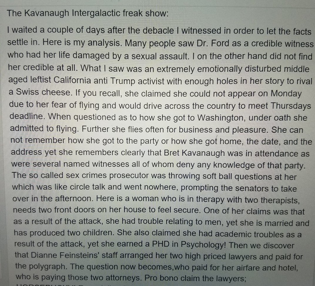 TrumpDefekts's tweet photo. Yesterday I was scared some1 I 💜 had died. I frantically scourd social media 4 clues when I came upon the "#Kavanaugh Intergalactic Freak Show."

As a survivor of sexual abuse this is my 💔 response 2 its author &amp; y leadership needs 2 protect &amp;

#BelieveWomen 
#BelieveSurvivors https://t.co/FwQS0SO8Ev