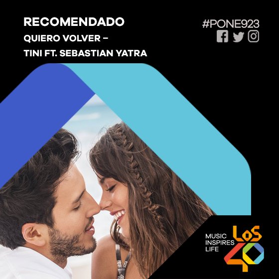 los40Paraguay's tweet photo. #Recomendado40 'Quiero Volver' - @TiniStoessel feat. @SebastianYatra. ¿Te gusta? #Pone923 🎧🔝 https://t.co/z1Te7JWYsn