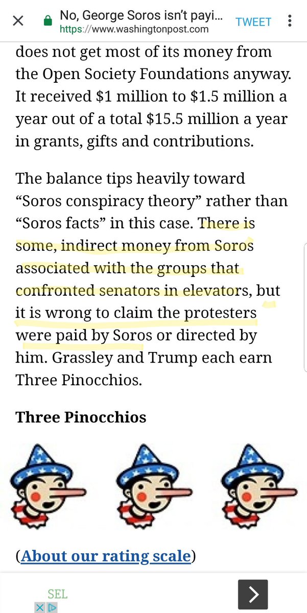 Nevertheless, wapo suggests: "There is some indirect money from Soros associated with the groups that confronted senators in elevators, but it is wrong to claim the protesters were paid by Soros or directed by him." What?!!