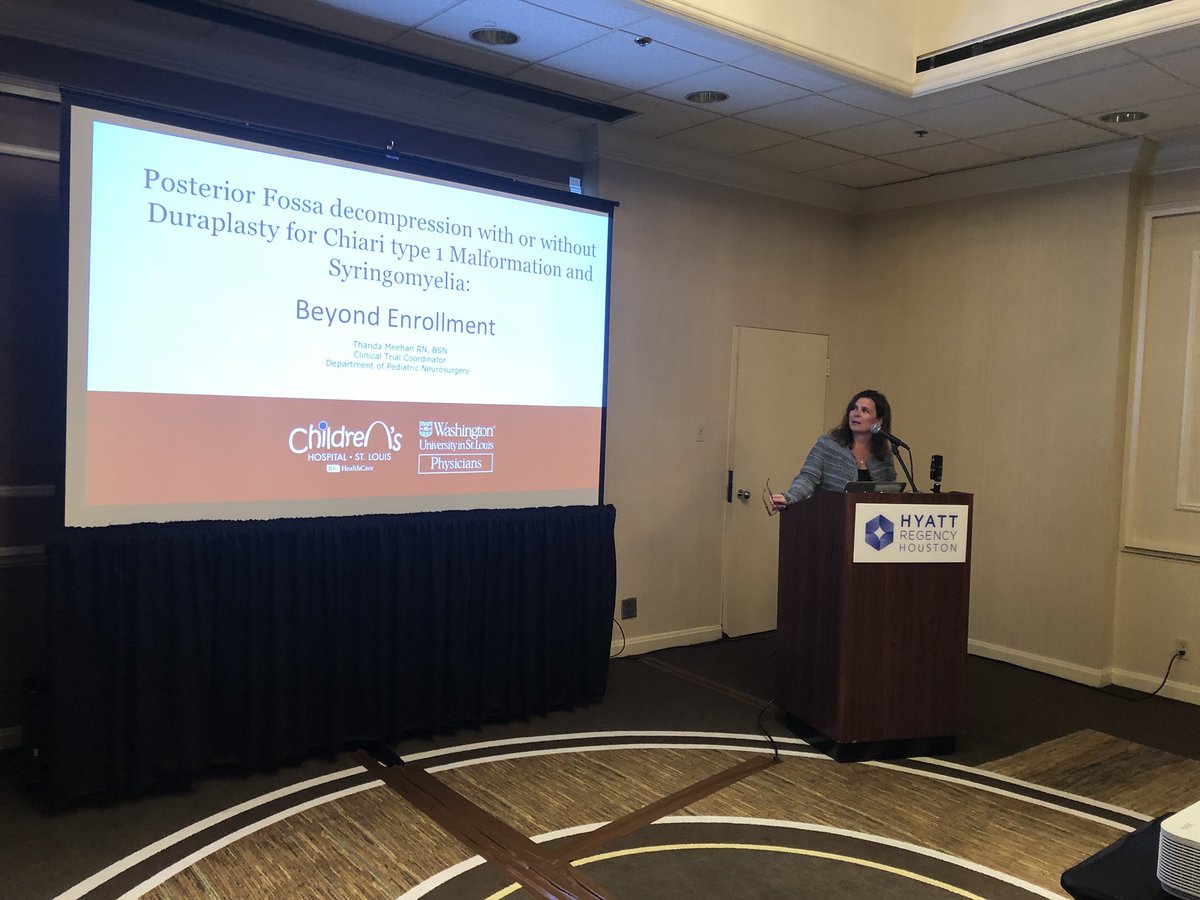bobbyjonescsf's tweet photo. Thanda Meehan will give an update on the ongoing #Chiari and #syringomyelia posterior fossa #decompression randomized control trial. #CSFColloquium #PFDtrial https://t.co/d2iTJ0doHb