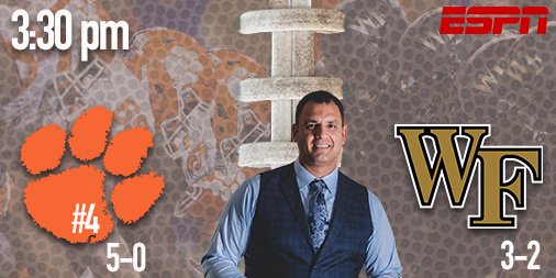 Anthony_Becht's tweet photo. 💥LIVE NEXT💥
@ClemsonFB vs @WakeFB at @espn
#cfb #CollegeFootball #AllIN #GoDeacs #ClemsonFB #WakeForestFB #AnthonyBecht https://t.co/TnK4W0eY88