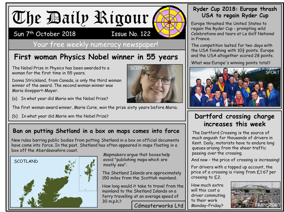 RigourMaths's tweet photo. Want to improve your numeracy skills? Try this weeks #DailyRigour 122, your FREE numeracy newspaper. Download this and view all past editions on our webpage; https://t.co/tYDyzZV3r2. #numeracy #CfE #parentalengagement https://t.co/zKlSYIHYMK