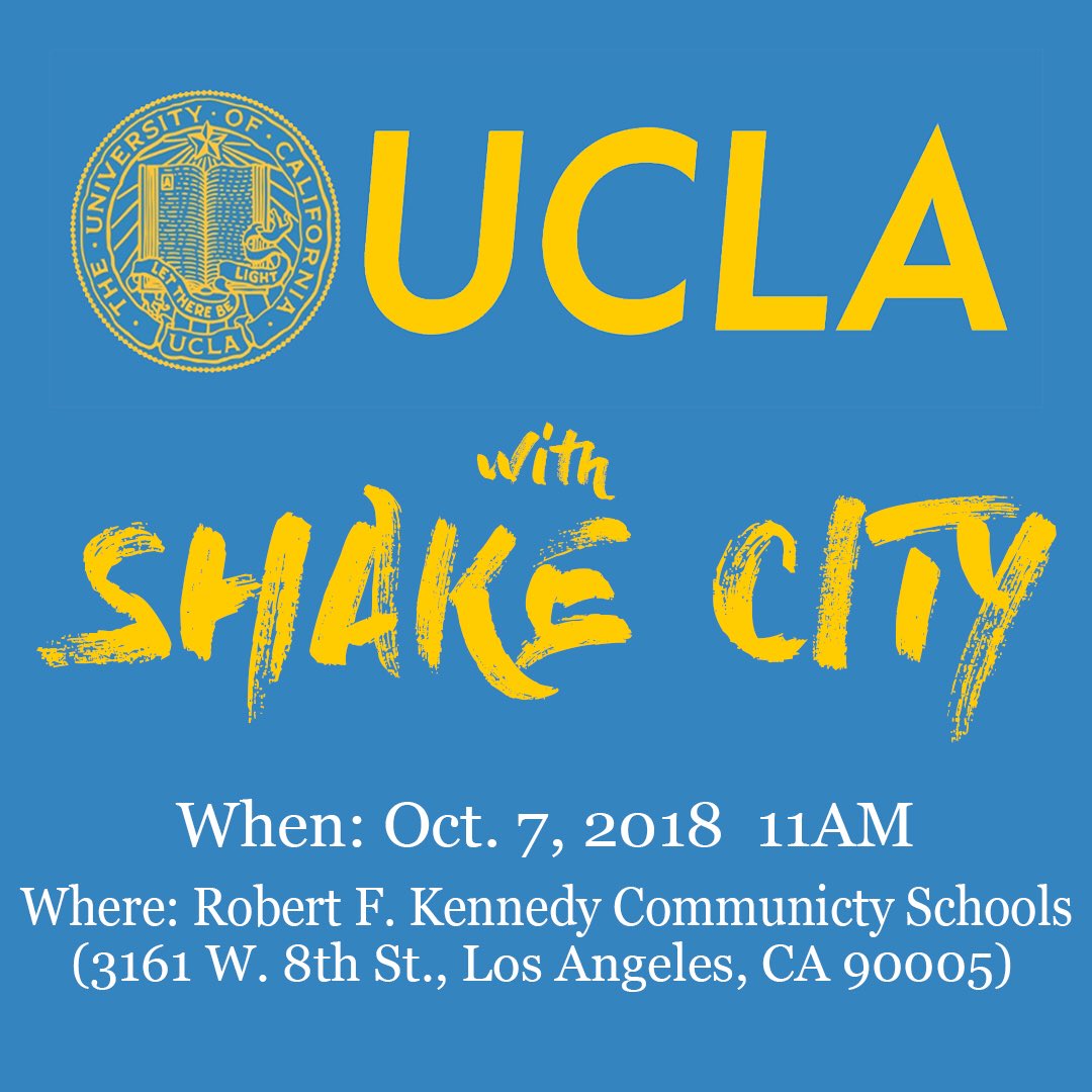 ShakeCityBand's tweet photo. UCLA with SHAKE CITY! READY FOR MORE?!😎
.
Tomorrow, Oct. 7 (Sunday) 11 AM
Robert F. Kennedy Community Schools
3161 W. 8th St., Los Angeles, CA
.
Join us tomorrow! SEE YOU ALL👍
#shakecity #shakecityband #ucla #bruins #uclakca #sunday #joinus #community https://t.co/MjQ7Y5qQKO