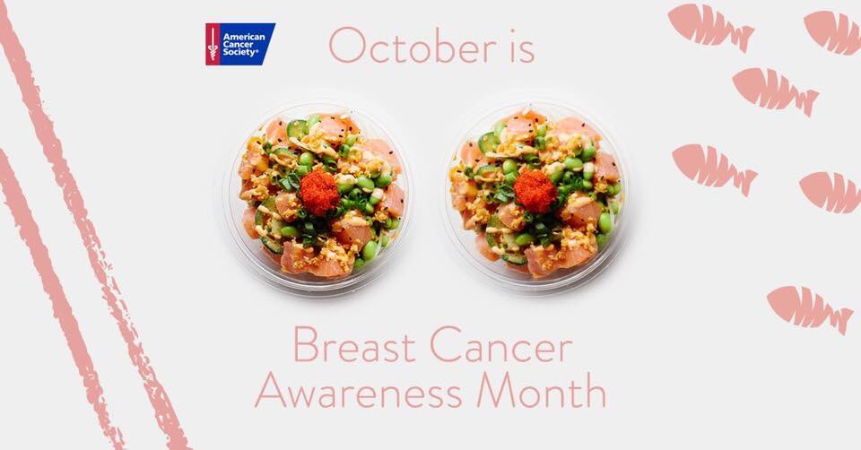 FreshFinPoke's tweet photo. FreshFin is proud to support such an incredible cause. When you mention this tweet, we will donate 15% of your purchase to the American Cancer Society, throughout the month of October. This donation campaign is running at all locations. https://t.co/j2MdMCL4o3
