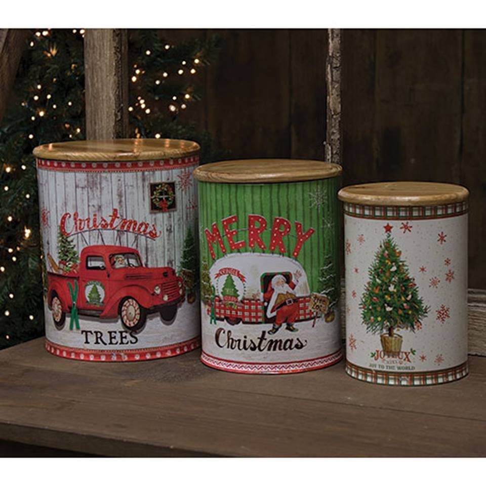 North_decor's tweet photo. Merry Christmas Buckets sell as a set of three metal containers with wooden lids. Each bucket features a different winter design with an image of Santa Claus or a Christmas tree. 
https://t.co/c8vltD9Yzb
#holidays #homesweethome #rustichome #countrycharm #rusticcharm #ohsnap https://t.co/HeNiFufN7Z