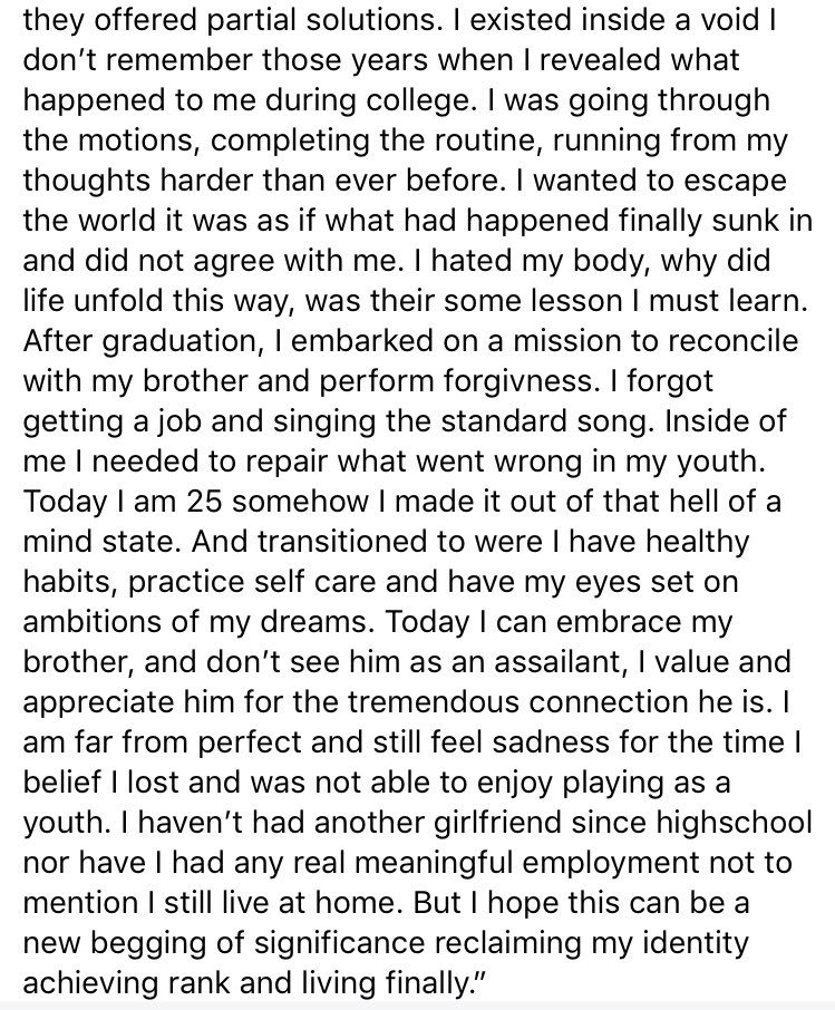 LITAstories's tweet photo. #35. “At the age of 9 over the course of a summer events occurred that today I can say destroy my sense of self especially, all important my masculinity. In 2001 I was tricked by my only older brother to perform sexual acts.” #sexualassault #mentalhealthawareness https://t.co/AZYS3mxjZu