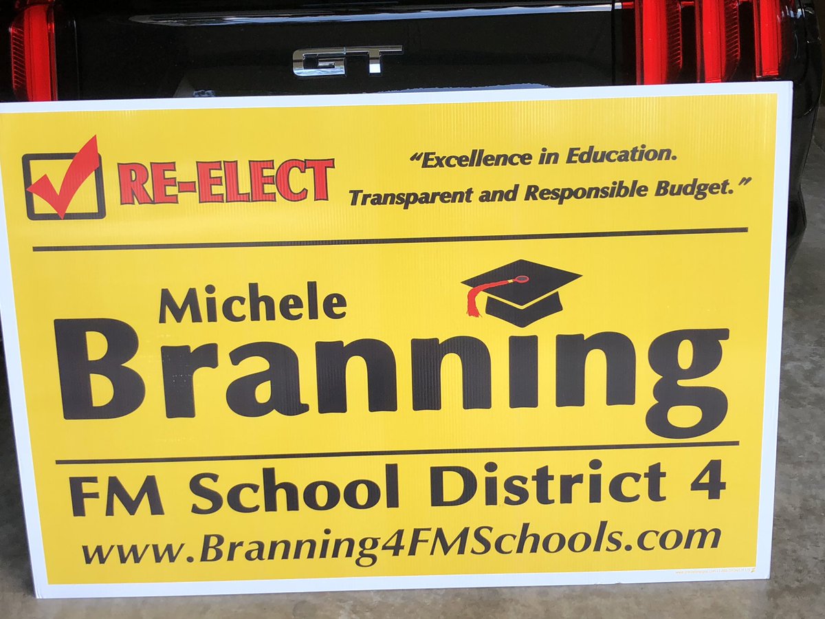 MicheleBranning's tweet photo. Operation Paint this Town Yellow is underway. Shoutout to my team & friends! #reelection2018 #Branning4FMSchools https://t.co/6ve0Xv4IiL
