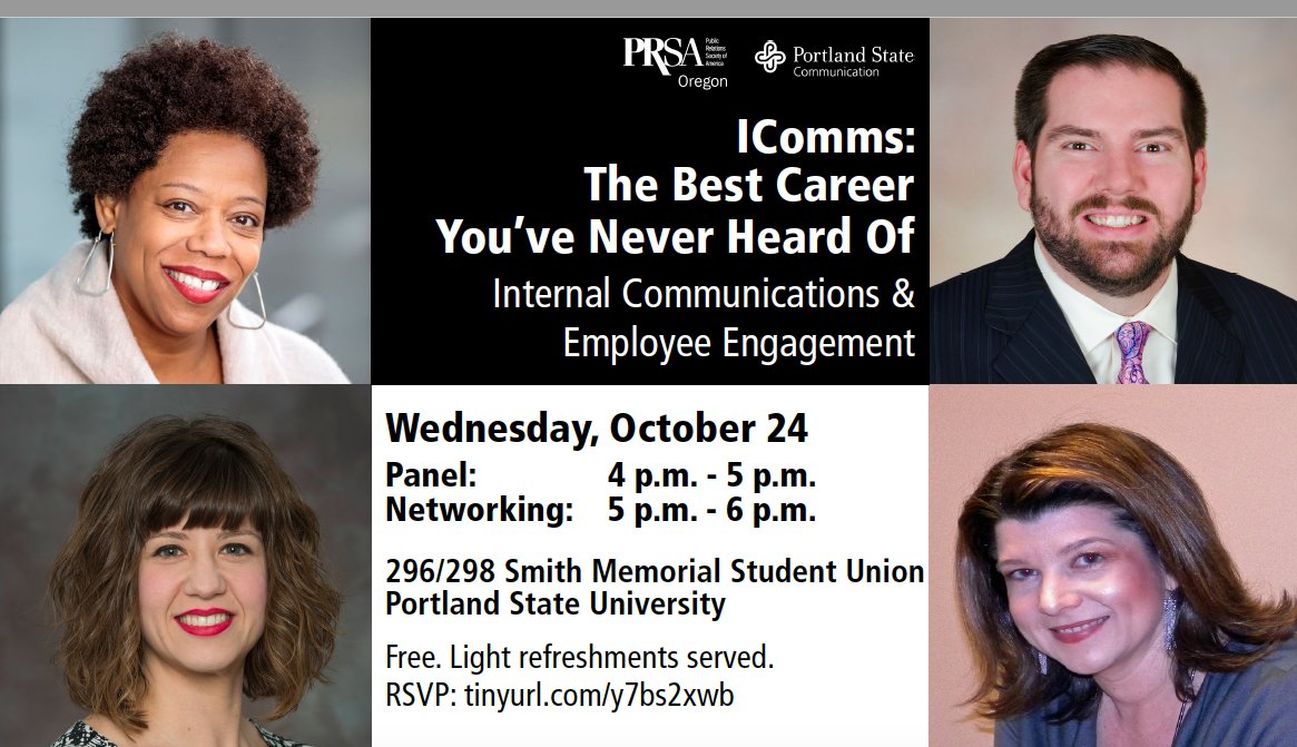 Comms_Pete's tweet photo. Super excited to announce that I'm moderating this excellent panel on #internalcommunications at @Portland_State on 10/24! This FREE event is open to undergrad &amp; grad students in PSU's Comms, @pdxBschool, or @psu_cupa programs and members of @PRSAOregon, @amapdx, @PortlandHR, https://t.co/cAEhLcaoa5