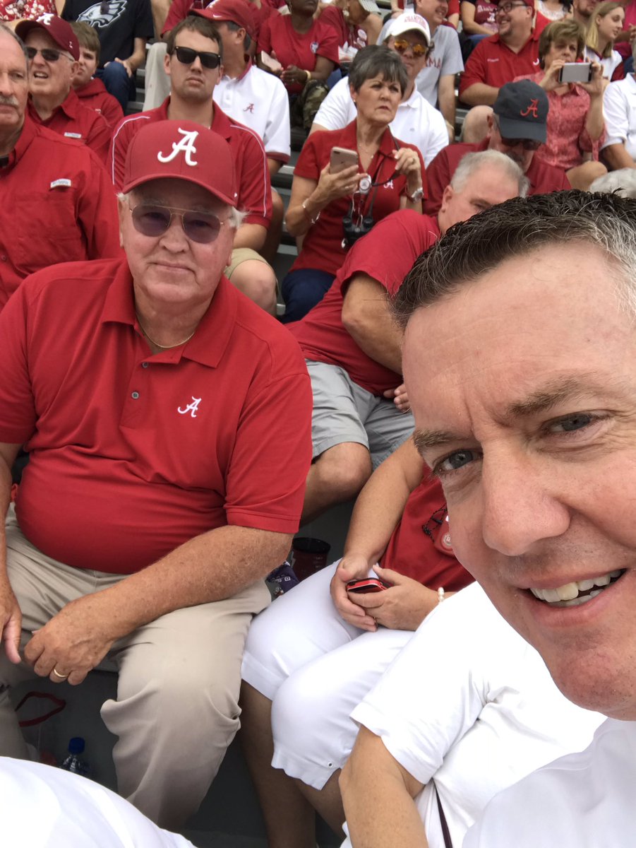 Greg_Byrne's tweet photo. Before the game today I met  Mr. Tommy Ray who has attended 583 straight @AlabamaFTBL games. 

Al &amp; Connie Harville, 362 straight. 

Mr. Jim Slayton, 343 straight (not pictured). 

#RollTide #ThatIsDedication https://t.co/8twWTxhTrD