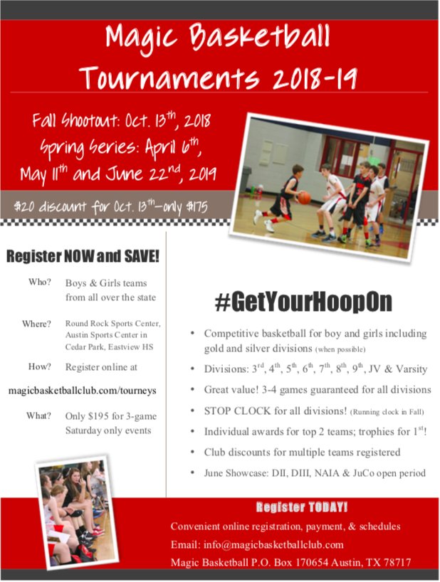 austinladymagic's tweet photo. Magic Fall Shootout (Saturday only!) - 3 days to left to register! https://t.co/FbcYcsL6Qo https://t.co/rSDH7I0UWN