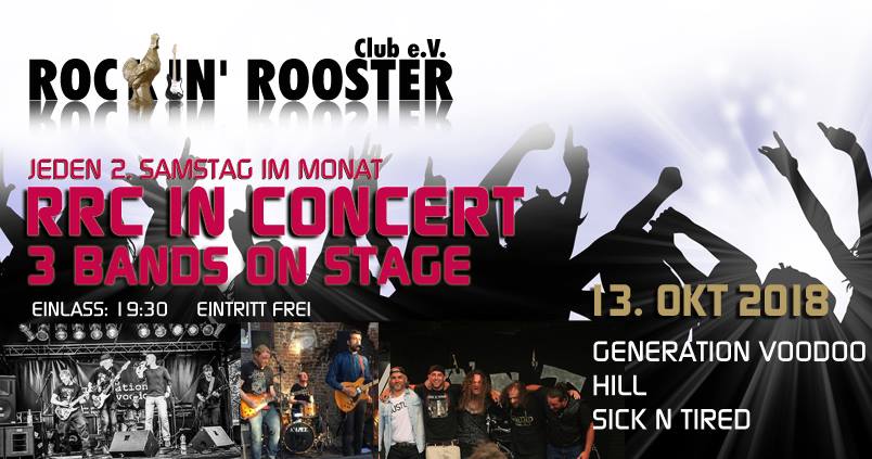 RockRooClub's tweet photo. 🔈 DIESEN SAMSTAG! #RockinRoosterClub 51 mit Generation Voodoo * Hill * Sick'n'Tired
#Haan #EintrittFrei 
➡️ https://t.co/gWxjtzOCoZ https://t.co/gheCjdkDOU